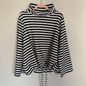 LOFT Black and White Striped Cowl Neck Sweater